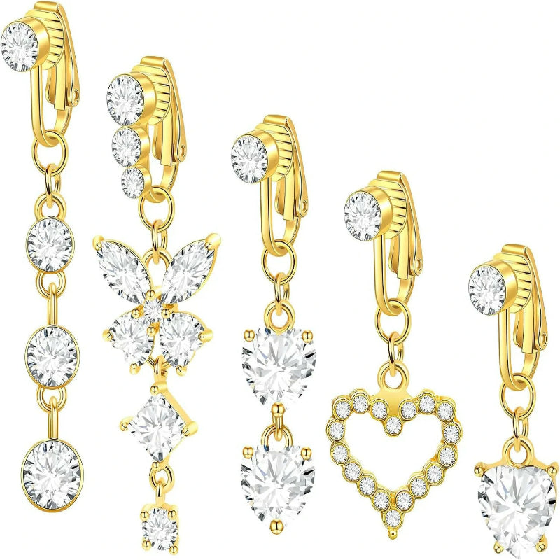 5PCS Fake Belly Ring Fake Belly Piercing Clip on Belly Button Rings Surgical Steel Fake Belly