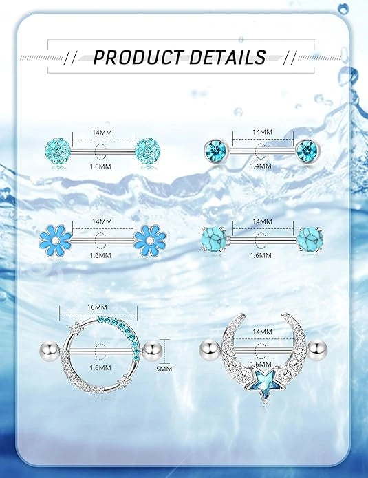 14G nipple rings barbell thickness and length size detail