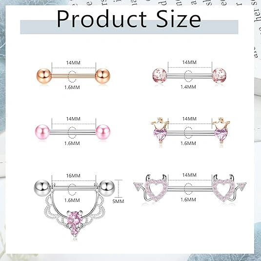 14G nipple rings barbell thickness and length size detail