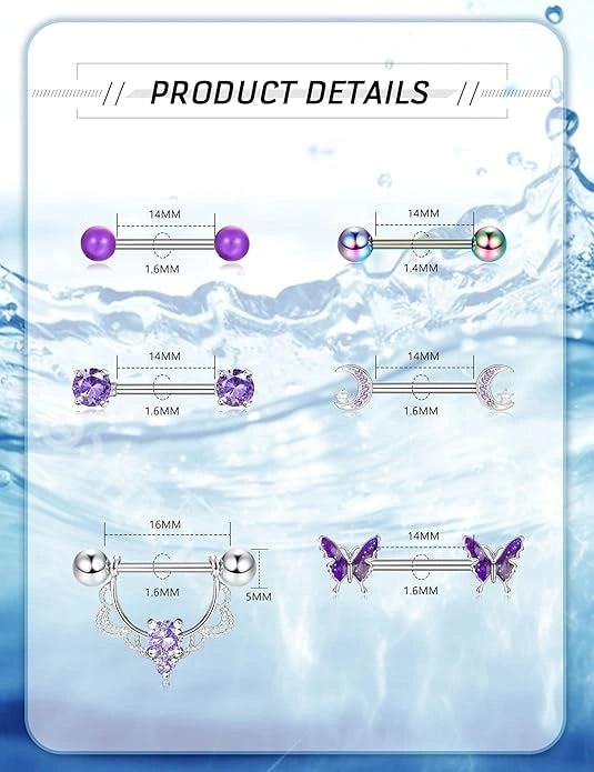 14G nipple rings barbell thickness and length size detail