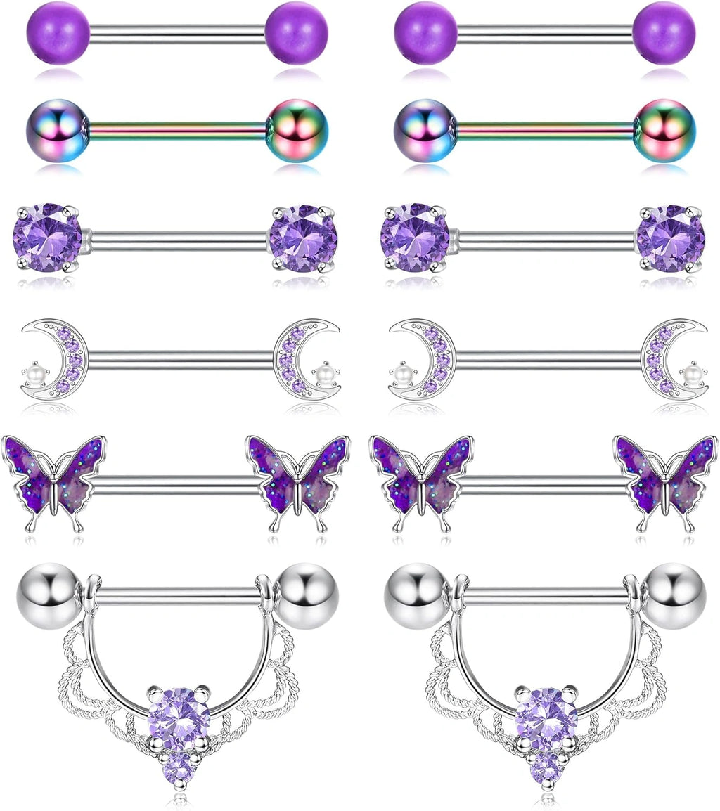 6-pairs-14g-nipple-rings-for-women-316l-stainless-steel-heart-butterfly-moon-cz-flower-barbell-nipple-rings-set-cute-nipplerings-piercing-jewelry-purple