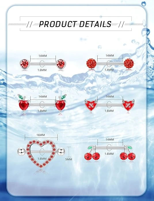 14G nipple rings barbell thickness and length size detail