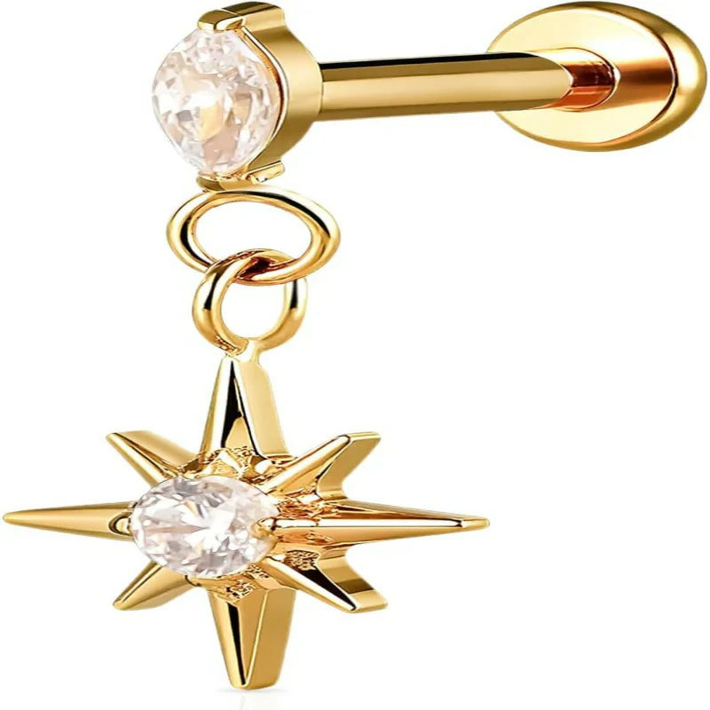 1PC Flatback Stud Earrings for Tragus Helix Conch Flat