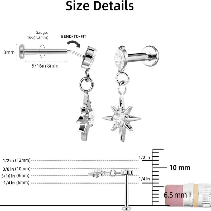 1PC Flatback Stud Earrings for Tragus Helix Conch Flat