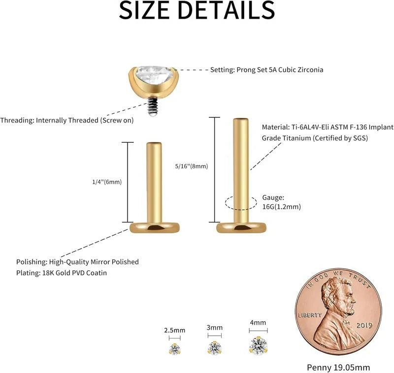 ASTM F136 Titanium Piercing Jewelry Stud for Helix Tragus Conch Cartilage Earrings Stud