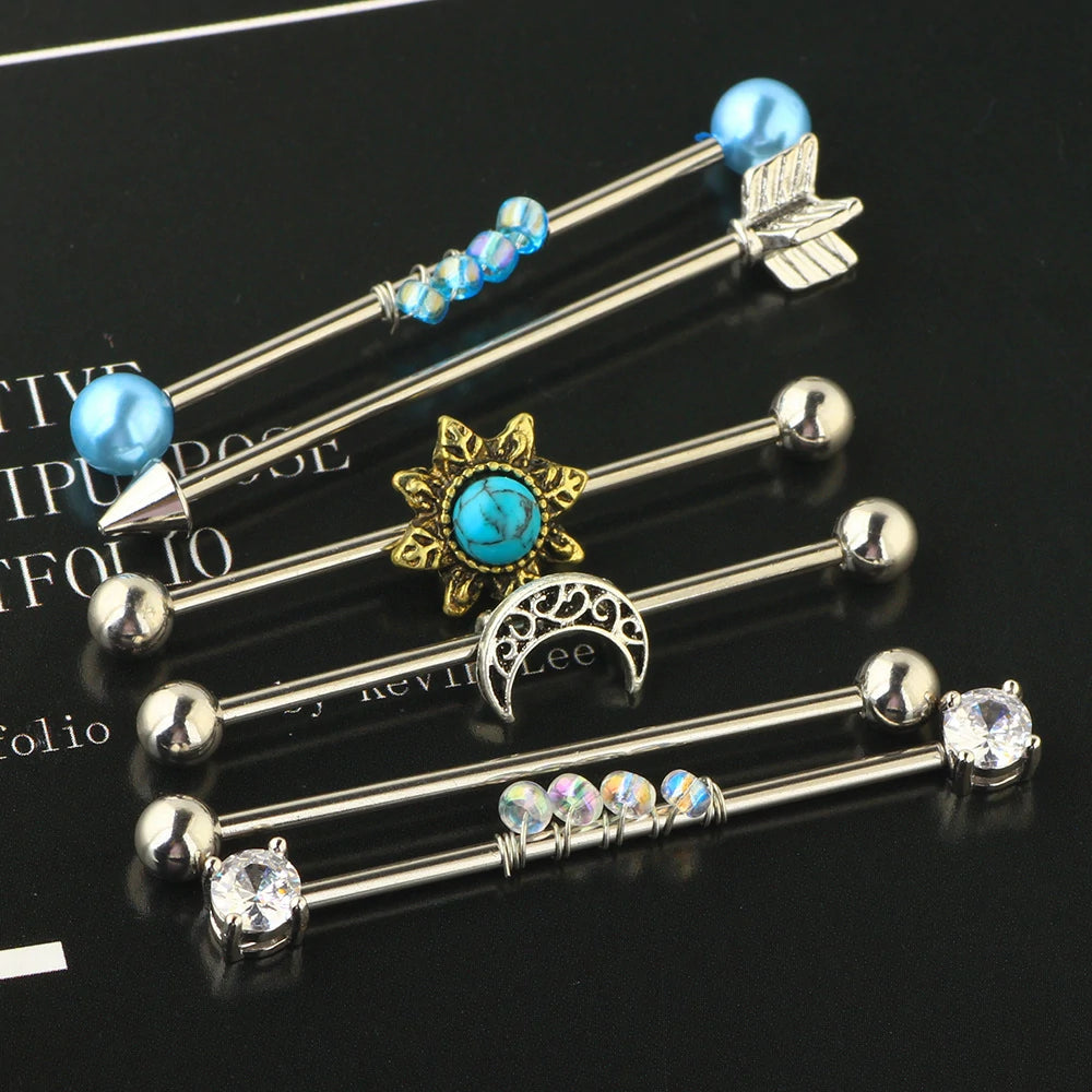 6PCS 14G Stainless Steel & Clear Acrylic Industrial Barbell Cartilage Earring