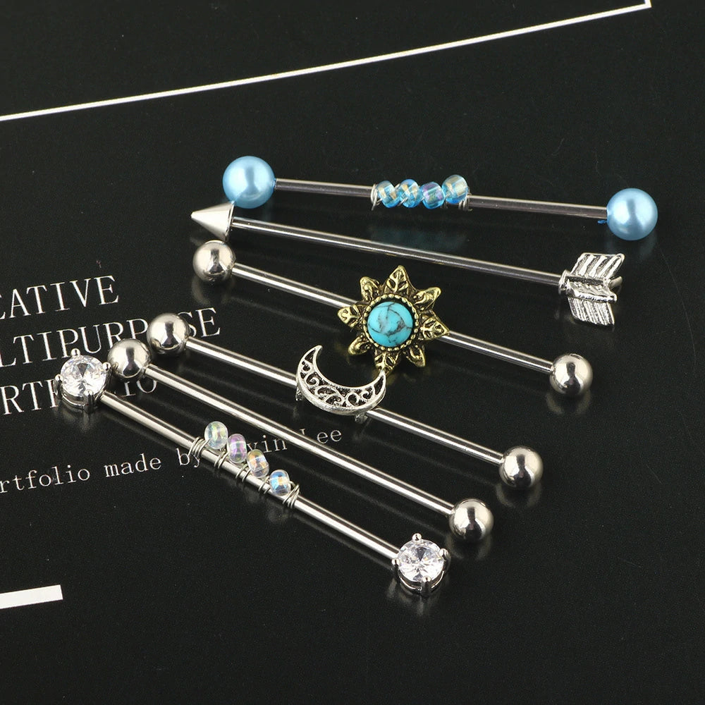 6PCS 14G Stainless Steel & Clear Acrylic Industrial Barbell Cartilage Earring