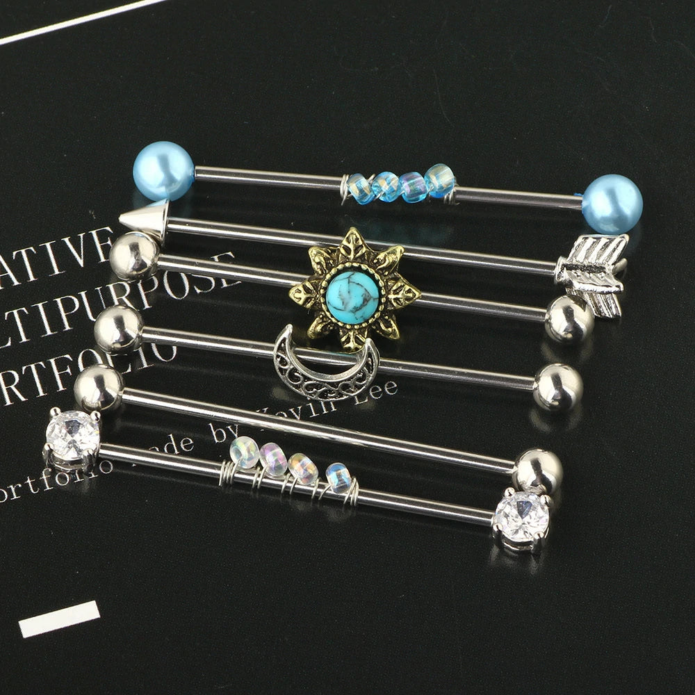 6PCS 14G Stainless Steel & Clear Acrylic Industrial Barbell Cartilage Earring
