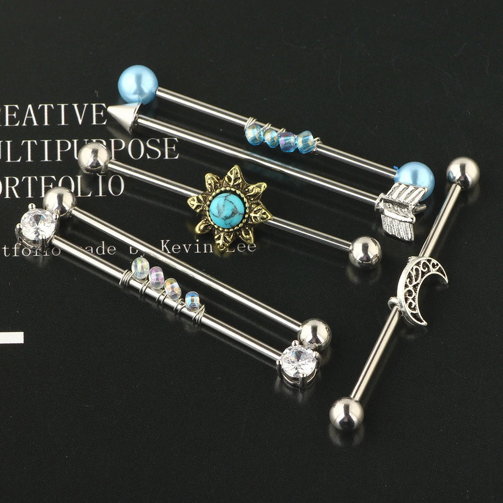 6PCS 14G Stainless Steel & Clear Acrylic Industrial Barbell Cartilage Earring