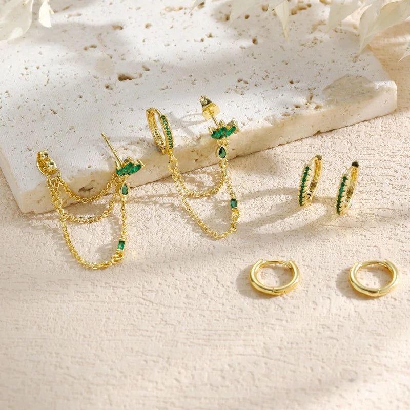 6PCS Earring Stacks Cartilage Chain Helix Piercing Sets Flat Back Multiple Piercing Dangle Huggie Hoop