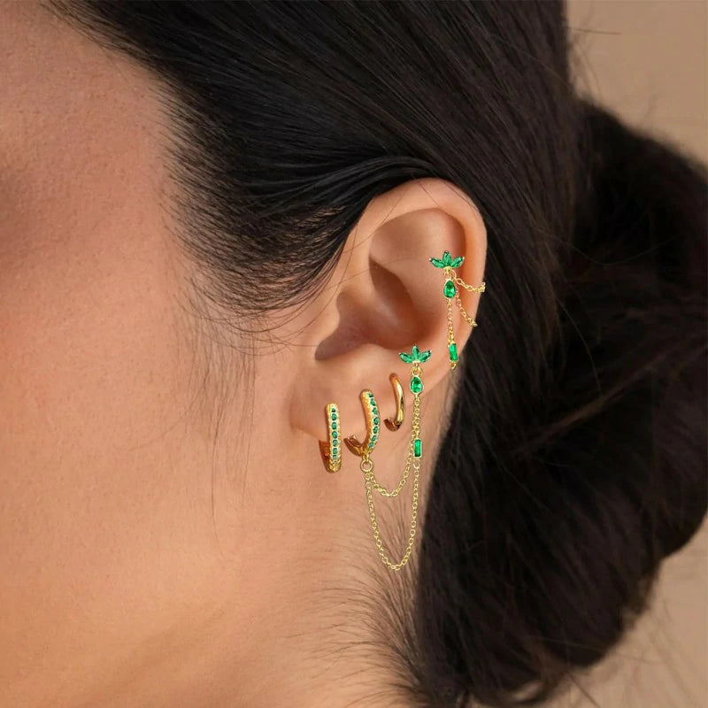 6PCS Earring Stacks Cartilage Chain Helix Piercing Sets Flat Back Multiple Piercing Dangle Huggie Hoop