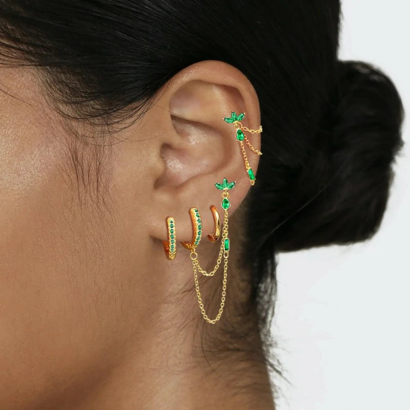 6PCS Earring Stacks Cartilage Chain Helix Piercing Sets Flat Back Multiple Piercing Dangle Huggie Hoop