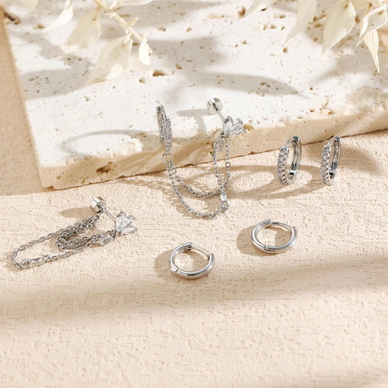 6PCS Earring Stacks Cartilage Chain Helix Piercing Sets