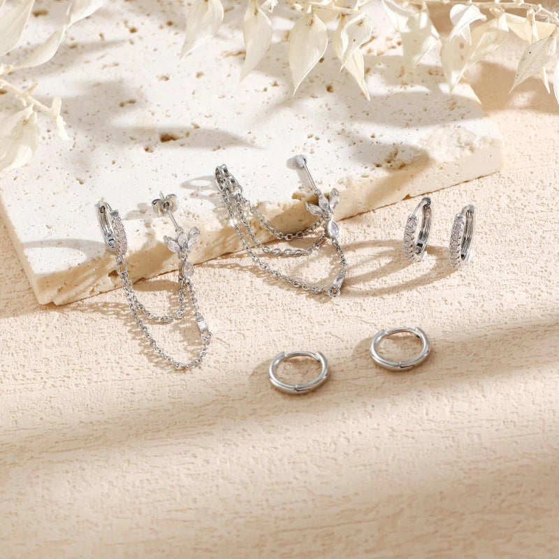 6PCS Earring Stacks Cartilage Chain Helix Piercing Sets