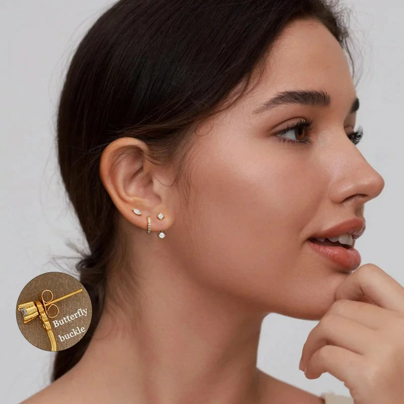 6 Pairs 14K Gold Plated Stud Hypoallergenic Cartilage Earrings for Multiple Piercing