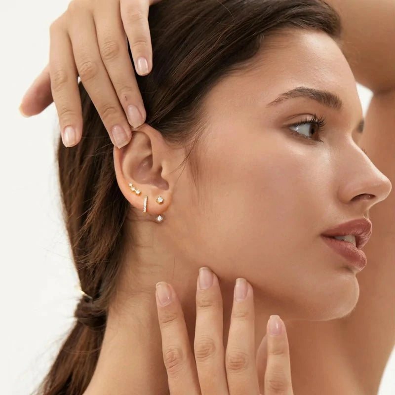 6 Pairs 14K Gold Plated Stud Hypoallergenic Cartilage Earrings for Multiple Piercing