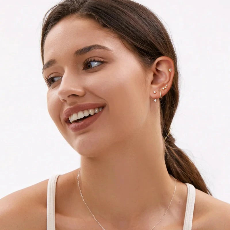 6 Pairs 14K Gold Plated Stud Hypoallergenic Cartilage Earrings for Multiple Piercing