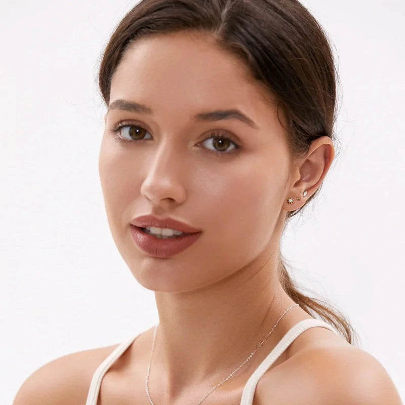 6 Pairs 14K Gold Plated Stud Hypoallergenic Cartilage Earrings for Multiple Piercing