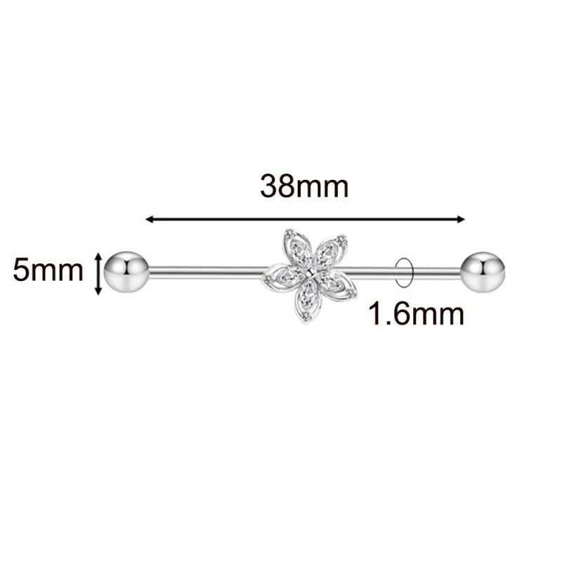 316L Stainless Steel CZ Crystal Triple Heart Industrial Barbell