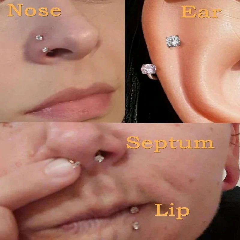 6mm 8mm 18g Horseshoe Double Gem Horse Shoe Nose Ring Hoop Surgical Steel Silver Cartilage Helix Tragus