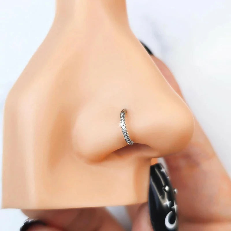 Triple Sided Micro Gem Nose Hoop Ring Implant Grade Titanium With Sparkling CZ Gems