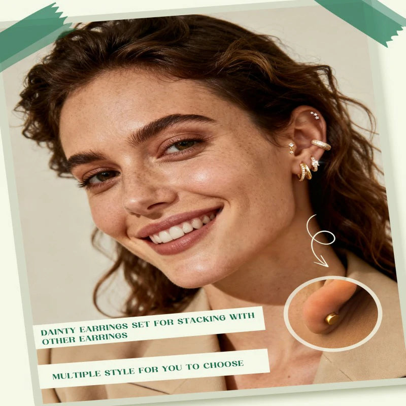 7Pairs Surgical Steel Small Chunky Huggie Hoops & Flat Back Stud Earrings Set Silver Cartilage