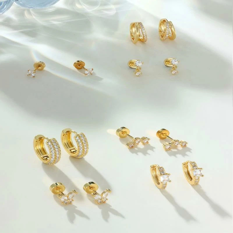 7Pairs Surgical Steel Small Chunky Huggie Hoops & Flat Back Stud Earrings Set Silver Cartilage