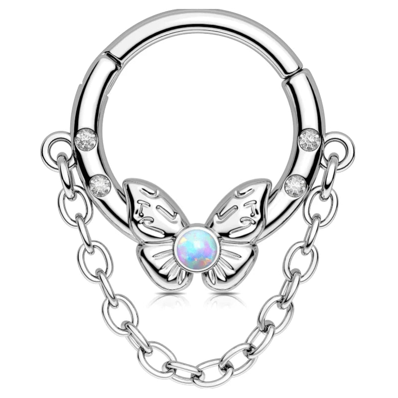 8/10 mm 16G 316L Stainless Steel Butterfly Opal Daith Chain Helix Cartilage Clicker Septum
