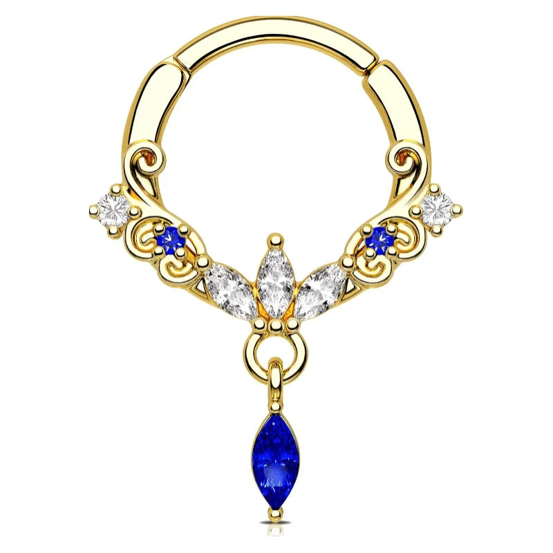 8/10 mm 16G Stainless Steel 316L Dangle Septum Ring Blue Clear CZ Cartilag Septum