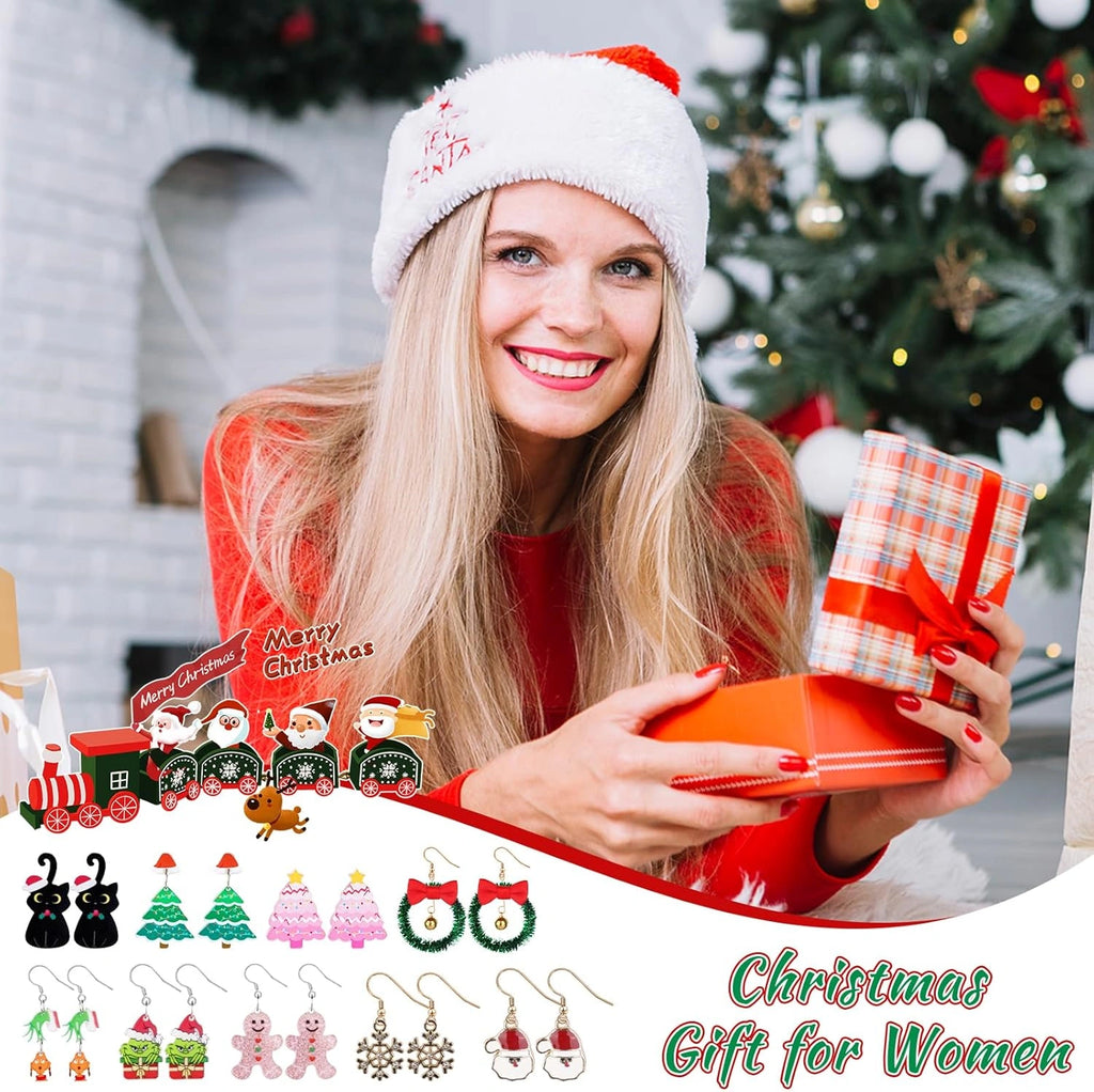 All 9 pairs of earrings arranged in their gift box, showing how each pair is neatly organized and sized for easy selection.