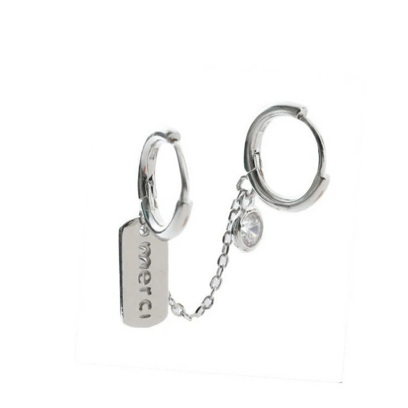 925 Sterling Silver Small Huggie Double Piercing Pearl Teardrop Chain tassel Dainty