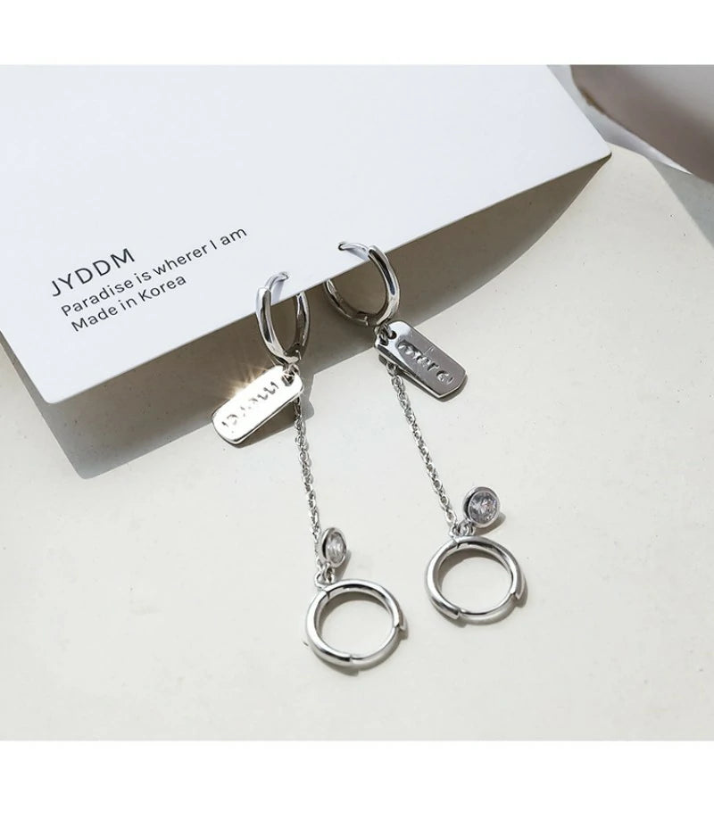 925 Sterling Silver Small Huggie Double Piercing Pearl Teardrop Chain tassel Dainty