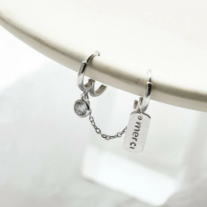 925 Sterling Silver Small Huggie Double Piercing Pearl Teardrop Chain tassel Dainty