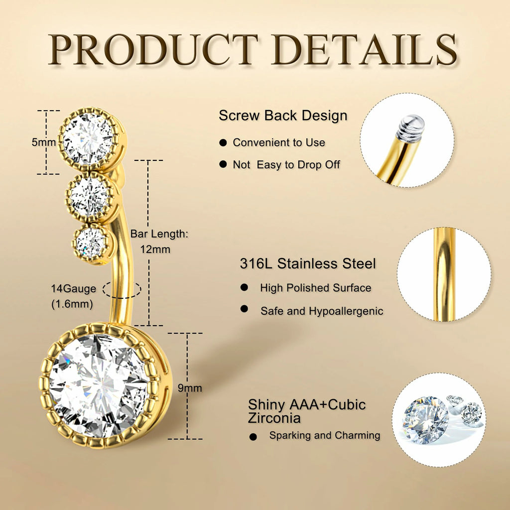 9 Pcs Belly Button Ring Surgical Stainless Steel CZ Belly Rings Clicker Belly Piercing