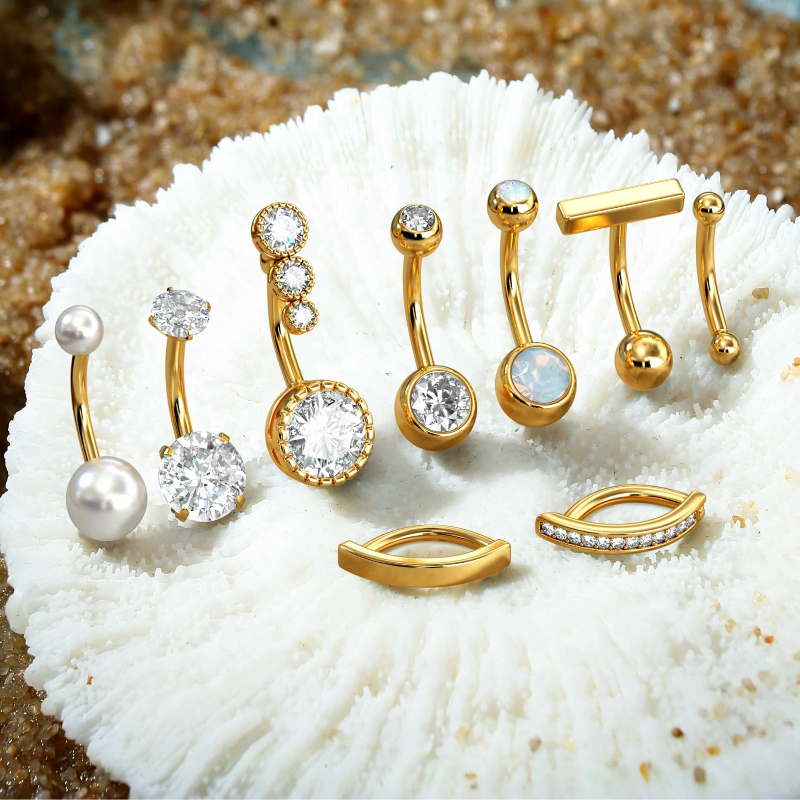 9 Pcs Belly Button Ring Surgical Stainless Steel CZ Belly Rings Clicker Belly Piercing