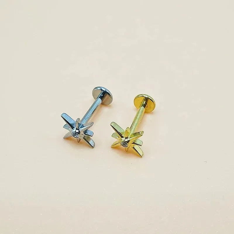 ASTM F136 Titanium 16G Push in Flatback Stud Heart Cherry Nose Lip Ring Stud Hypoallergenic Nickel 