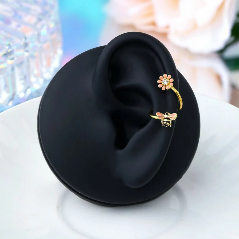 Bee Twist Helix Earrings 16G Twisted Spiral Barbell 316L Stainless Steel Flower Lip Rings