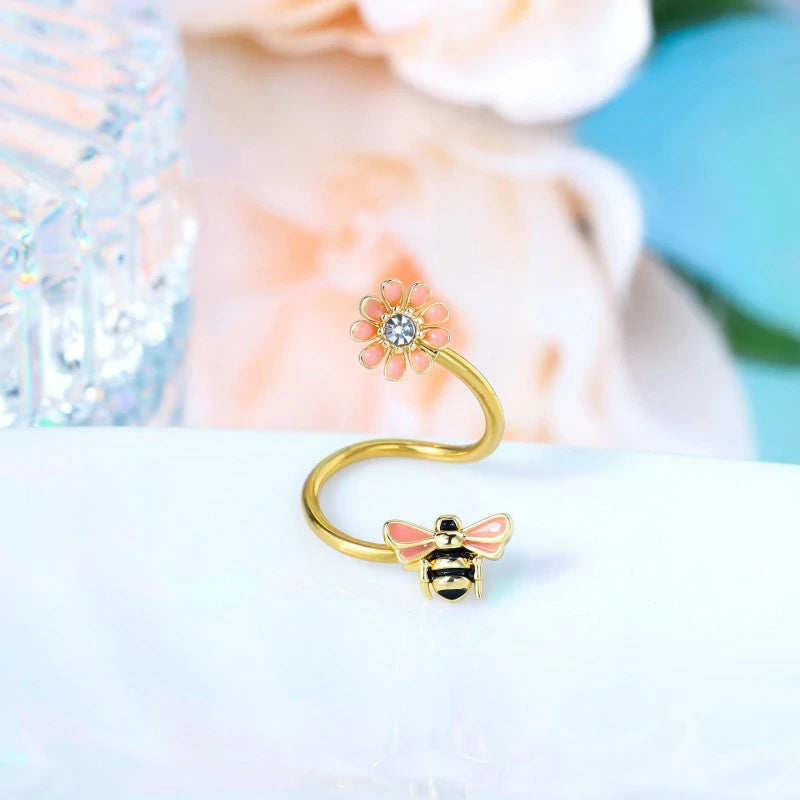 Bee Twist Helix Earrings 16G Twisted Spiral Barbell 316L Stainless Steel Flower Lip Rings