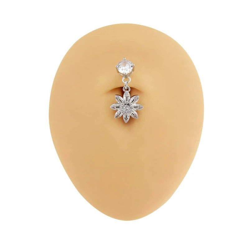 Belly Button Rings Dangle Flower CZ 14G Navel Ring Surgical Steel Belly Piercing Jewelry