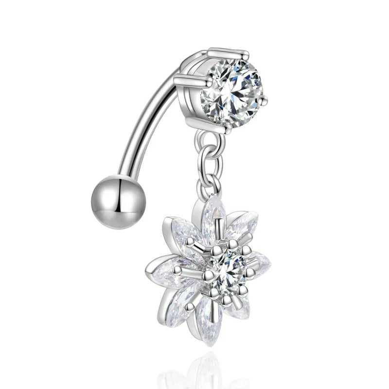 Belly Button Rings Dangle Flower CZ 14G Navel Ring Surgical Steel Belly Piercing Jewelry