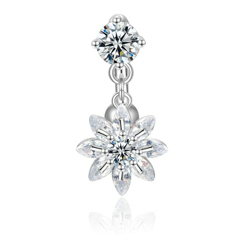Belly Button Rings Dangle Flower CZ 14G Navel Ring Surgical Steel Belly Piercing Jewelry