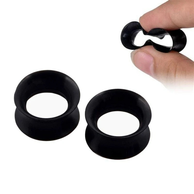 Black White Clear Ultra Thin Silicone Double Flared Flexible Tunnel Ear Stretching Plug