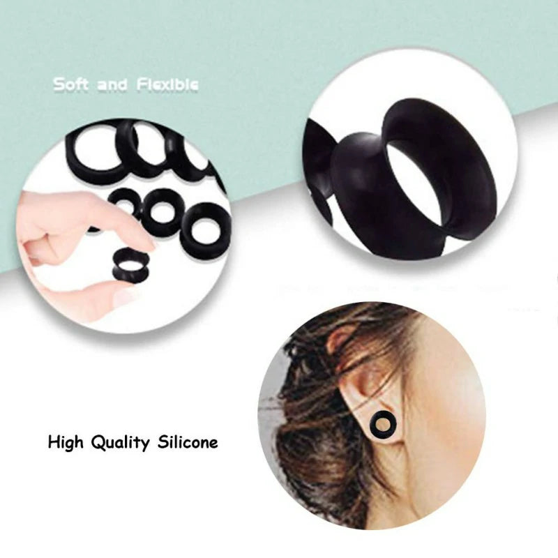 Black White Clear Ultra Thin Silicone Double Flared Flexible Tunnel Ear Stretching Plug