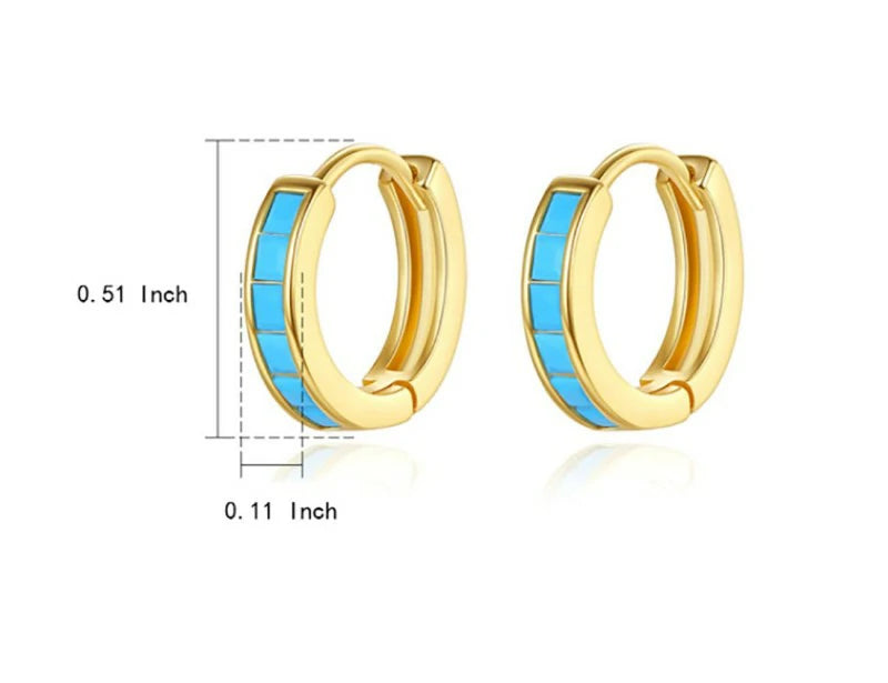 Blue Turquoise Hoop Earrings for Women 12mm Small Huggie Hoops Cartilage Earrings