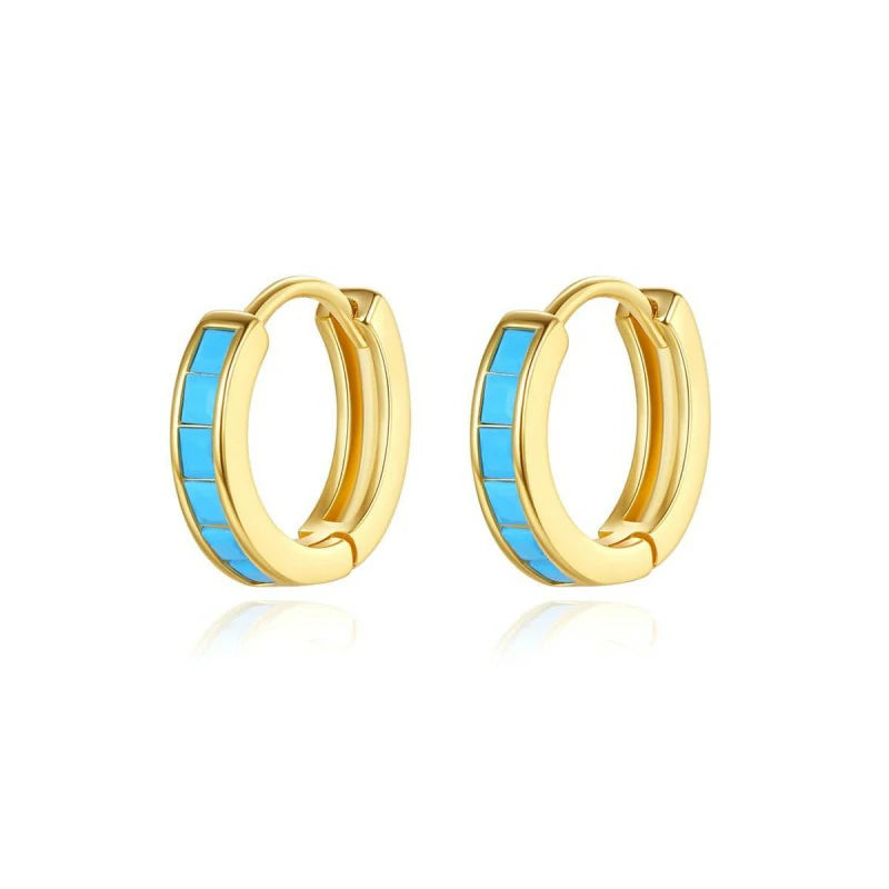 Blue Turquoise Hoop Earrings for Women 12mm Small Huggie Hoops Cartilage Earrings