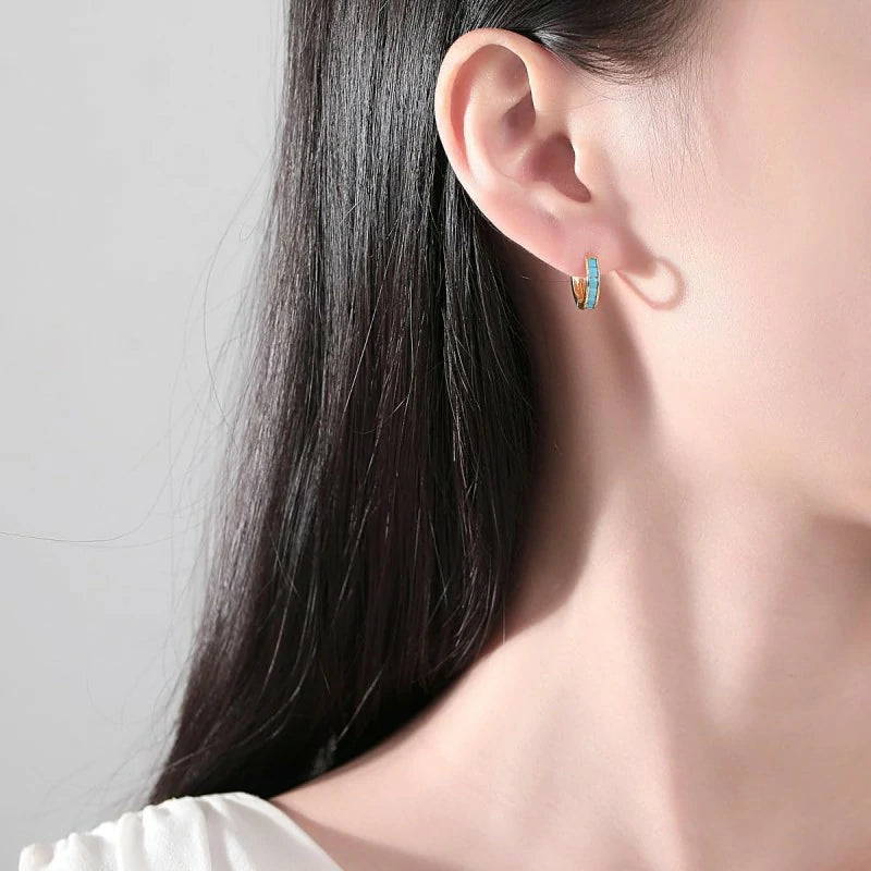 Blue Turquoise Hoop Earrings for Women 12mm Small Huggie Hoops Cartilage Earrings