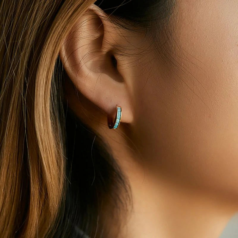 Blue Turquoise Hoop Earrings for Women 12mm Small Huggie Hoops Cartilage Earrings