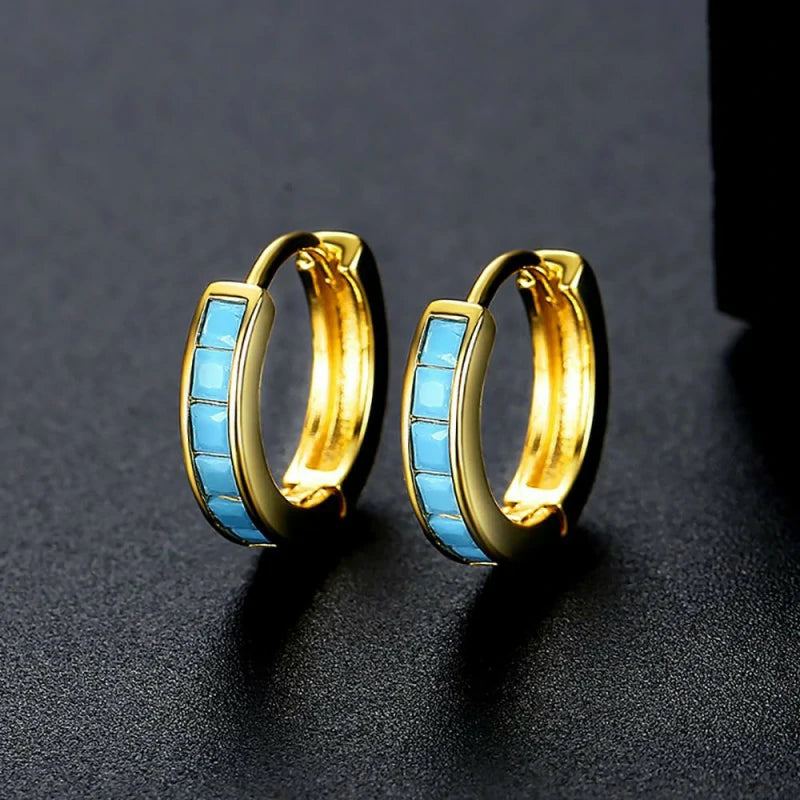 Blue Turquoise Hoop Earrings for Women 12mm Small Huggie Hoops Cartilage Earrings