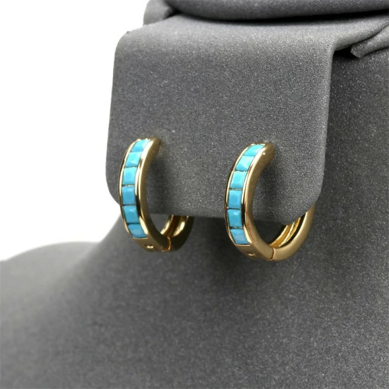 Blue Turquoise Hoop Earrings for Women 12mm Small Huggie Hoops Cartilage Earrings
