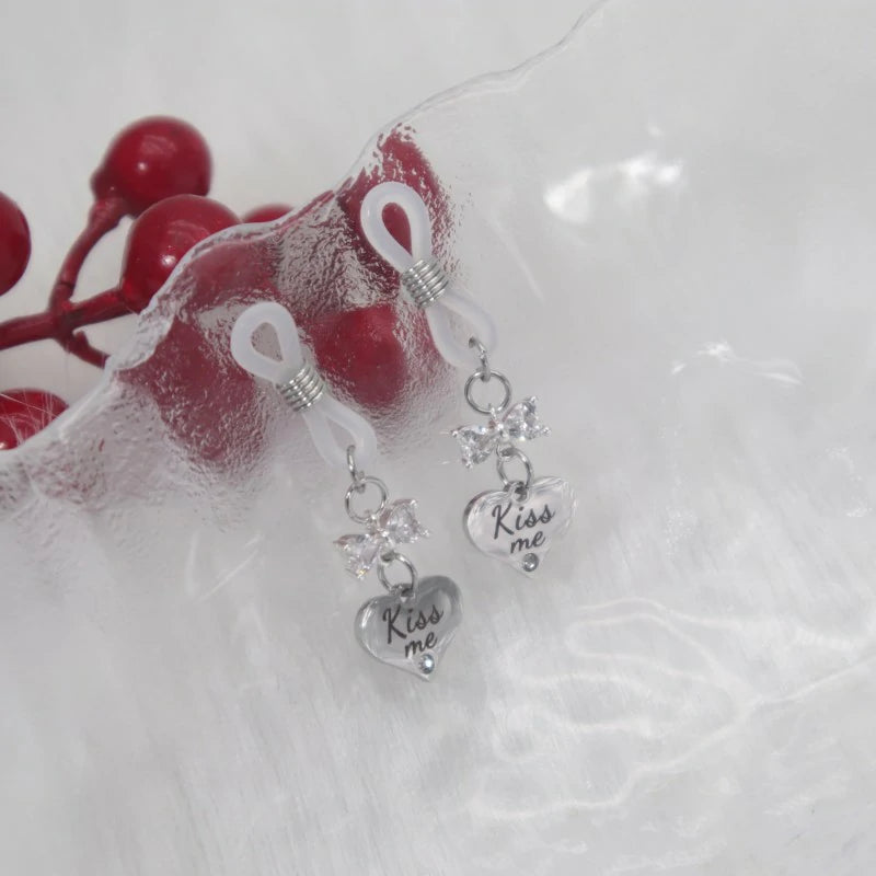 Bowknot Heart Fake Nipple Rings Stainless Steel Non-Piercing Dangle Nipple